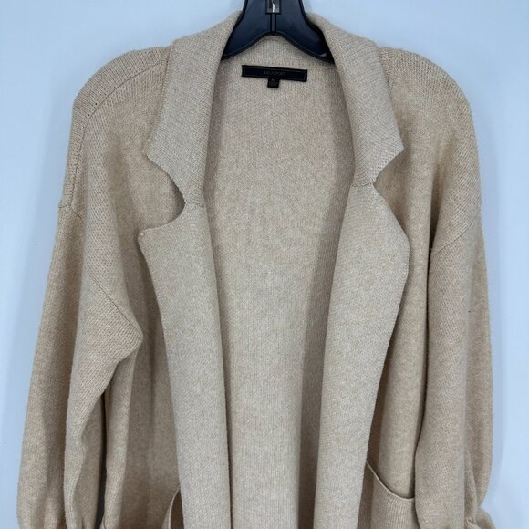 Maxsport Long Open Front Cardigan Sweater M Cinched Bell Sleeves Tan - Picture 3 of 9